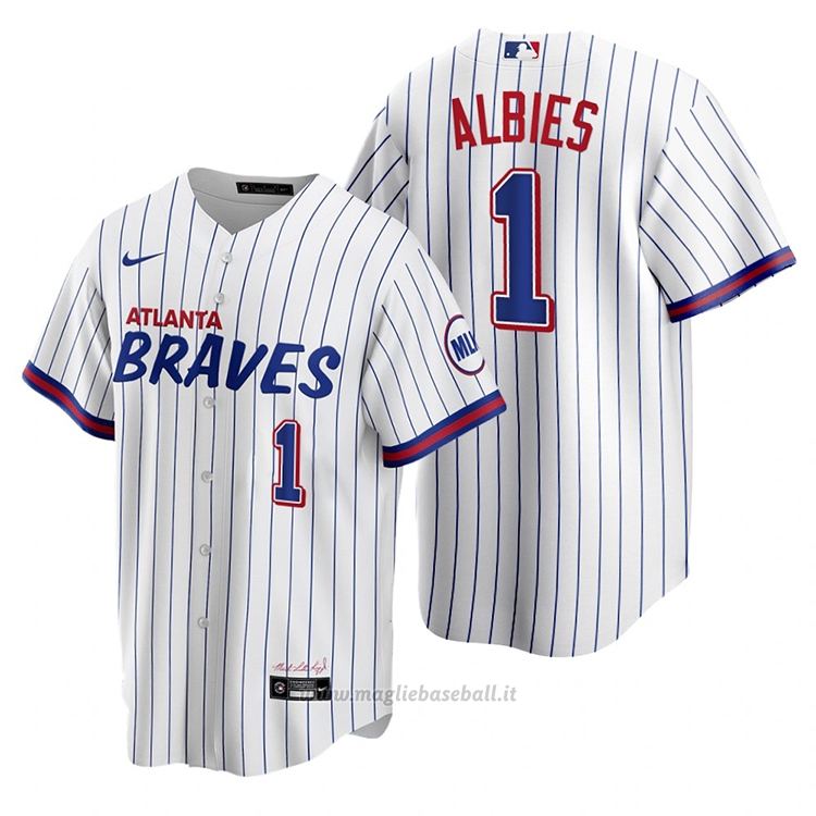 Maglia Baseball Uomo Atlanta Braves Ozzie Albies Replica 2021 City Connect Bianco